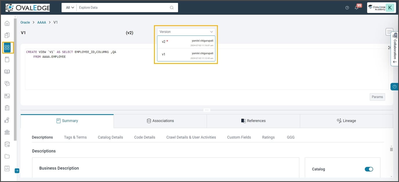 Dataset Lineage Versioning