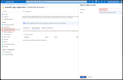 PowerBI-app reg-cert-secret